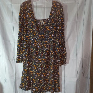 Mudd floral long sleeve square neck swing Hippie Boho Floral dress NWT
